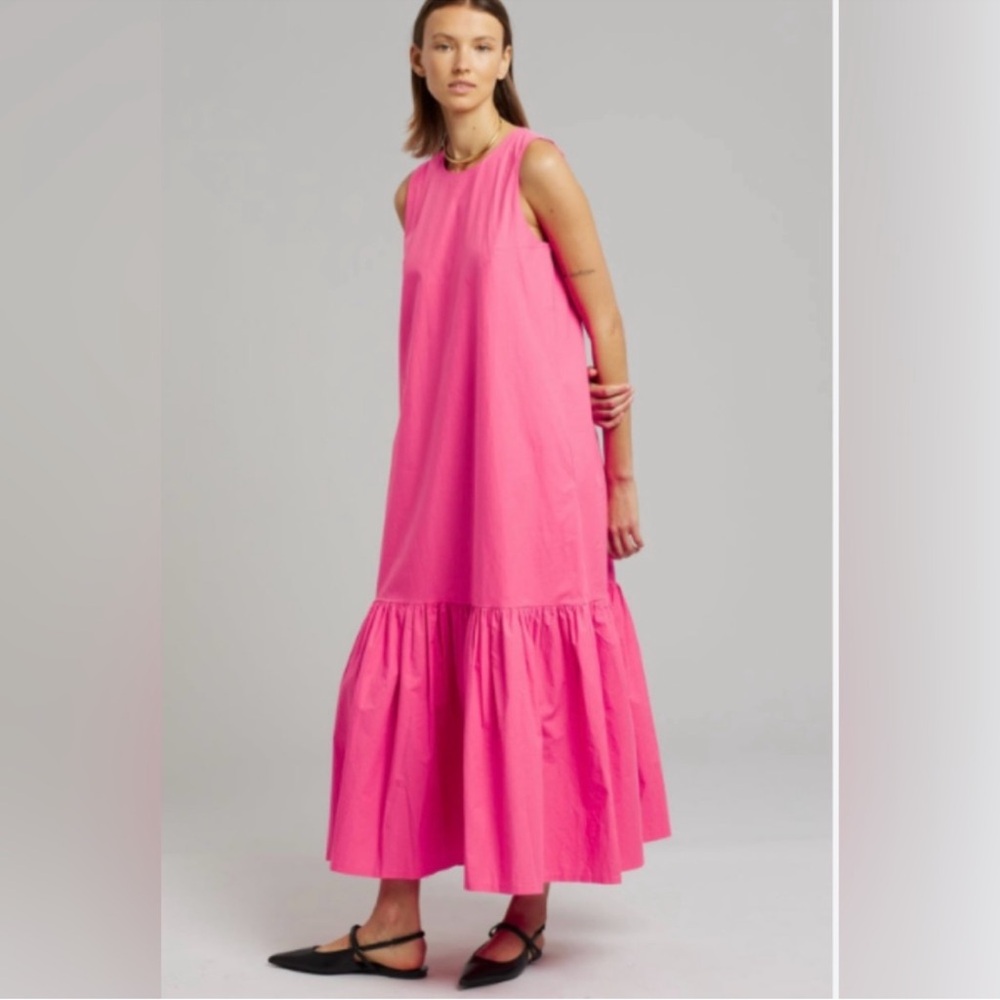 The Frankie Shop LouLou Flouncy Hem Maxi Dress Pink Cotton Designer Small